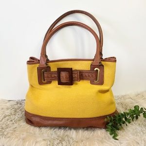 GAL Handbag Golden Yellow with Faux Leather Trim